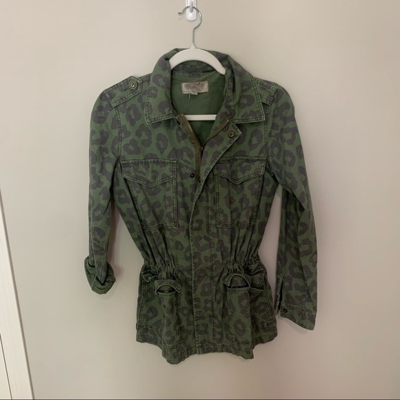 Urban Outfitters Green Leopard Print Military/Utility Style Jacket Size Small - Picture 3 of 10